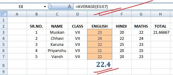 Find Average in Excel