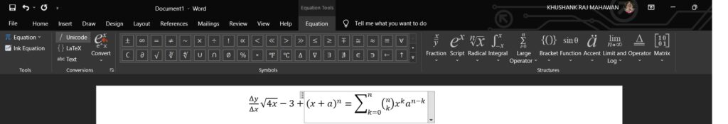 Write equations in MS word
