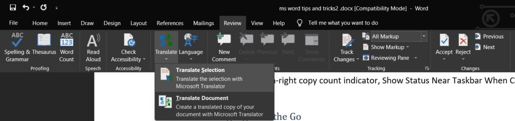 Translation in MS Word