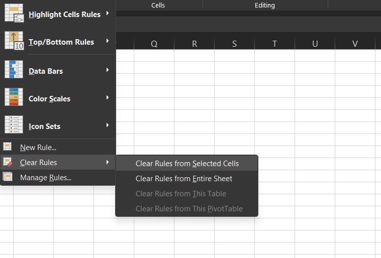 clear formatting excel