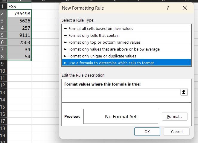 conditional formatting formulae