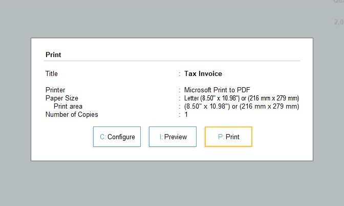 Print invoice in Tally