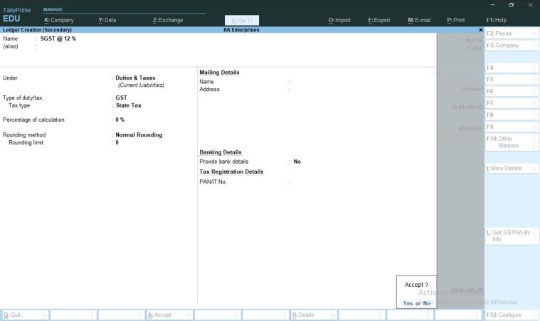 SGST-Ledger Tax in tally