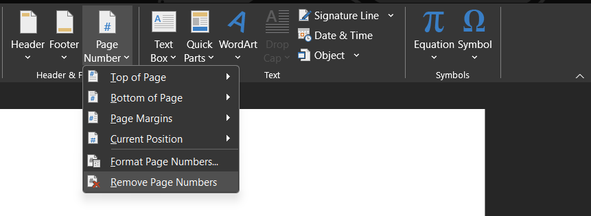 ms word page number and footer header