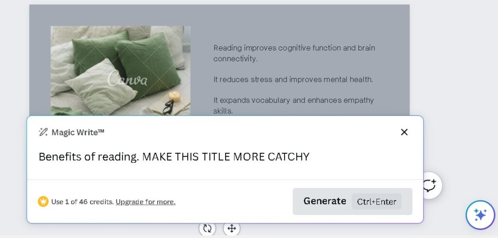 write catchy heading in canva with ai
