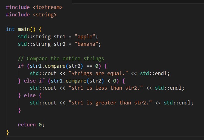 compare function in c++ string