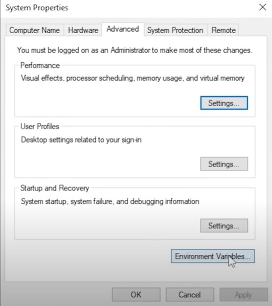 how to set environment variables in system properties